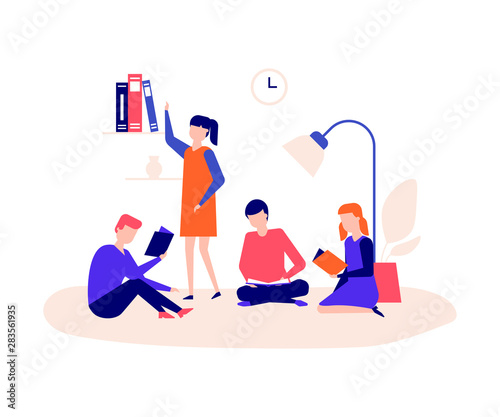 Children reading - flat design style colorful illustration