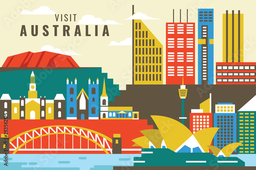 Vector illustration of visit australia, flat design concept