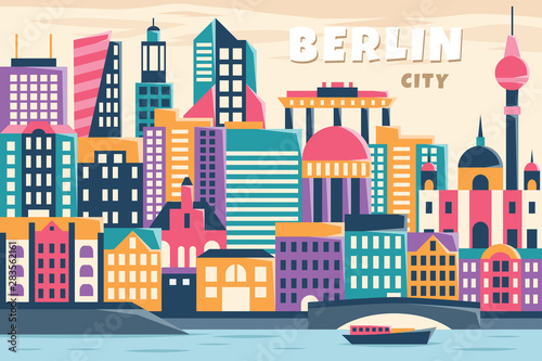 Fototapeta Naklejka Na Ścianę i Meble -  Vector illustration of city in berlin, flat design concept