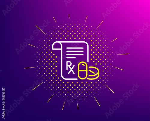 Medical prescription line icon. Halftone pattern. Medicine pills sign. Pharmacy medication symbol. Gradient background. Medical prescription line icon. Yellow halftone pattern. Vector