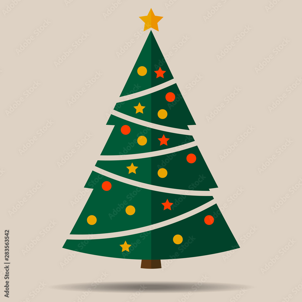 simple flat christmas tree with christmas ornaments vector illustration