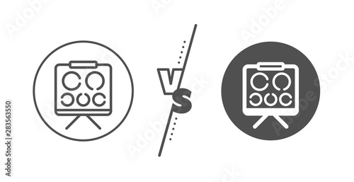 Oculist eye clinic sign. Versus concept. Vision board line icon. Optometry symbol. Line vs classic vision board icon. Vector
