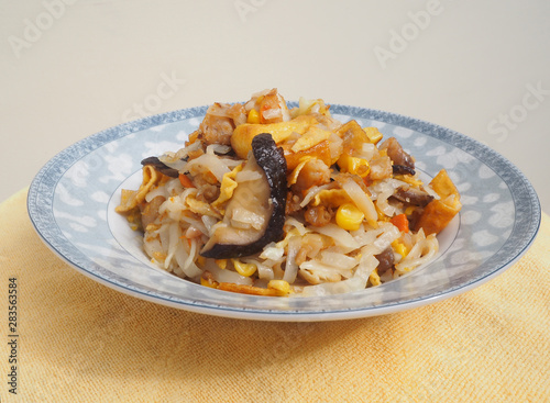 Stir fried noodles with pork and tofu