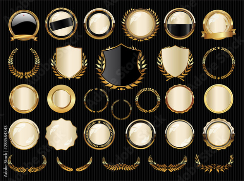 Collection of luxury golden design elements badges labels and laurels