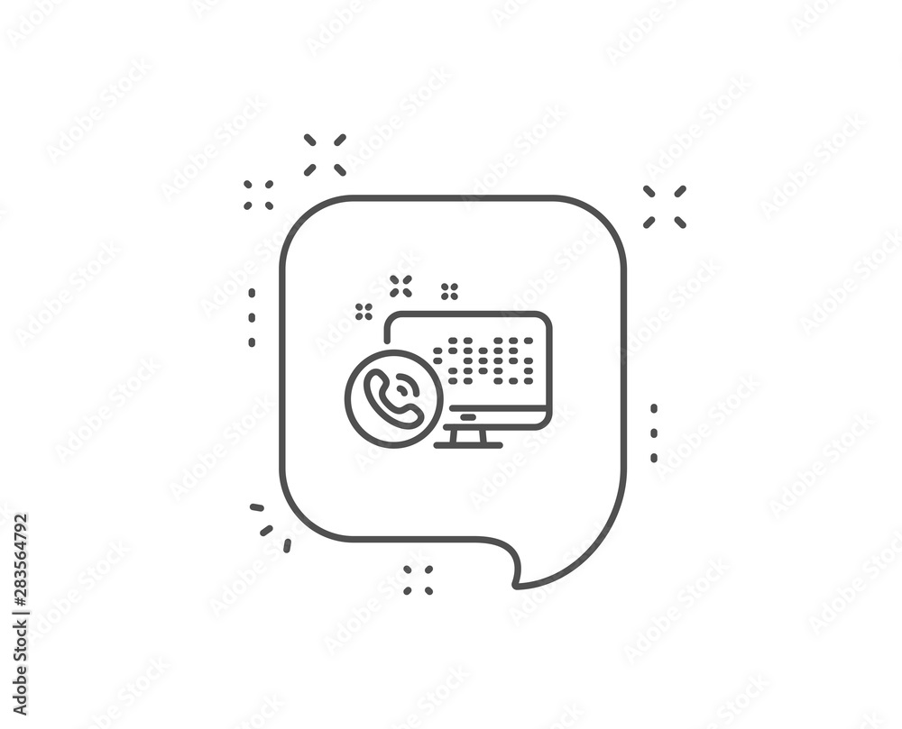 Web call center service line icon. Chat bubble design. Phone support sign. Feedback symbol. Outline concept. Thin line web call icon. Vector