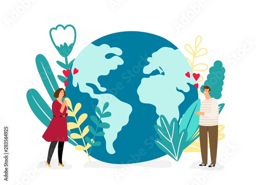 Save planet vector illustration. Environmental protection concept. People love planet. Save protection, eco planet world, environmental global