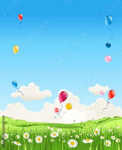 Summer illustration with grass and sky