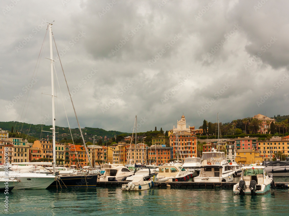 View of the port and the city of Santa Margherita Ligure in Liguria, Italy