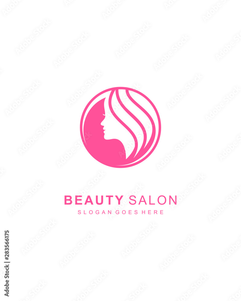 Beautiful woman head abstract Logo design vector template Negative space style. Beauty salon cosmetics spa hair Logotype concept icon