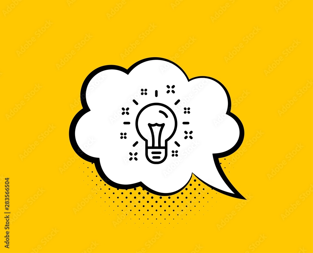 Idea line icon. Comic speech bubble. Light bulb or Lamp sign. Creativity, Solution or Thinking symbol. Yellow background with chat bubble. Idea icon. Colorful banner. Vector Idea line icon. Comic speech bubble. Light bulb or Lamp sign. Creativity, Solution or Thinking symbol. Yellow background with chat bubble. Idea icon. Colorful banner. Vector
