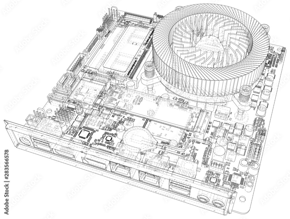 Fototapeta premium Circuit board. Electronic computer hardware technology. Vector rendering of 3d.