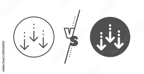 Scrolling screen sign. Versus concept. Scroll down arrow line icon. Swipe page. Line vs classic scroll down icon. Vector