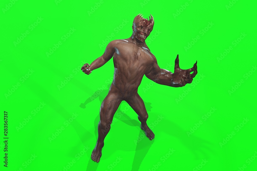 Fantasy character asym Monster 3d render on green background Fantasy character asym Monster 3d render on green background