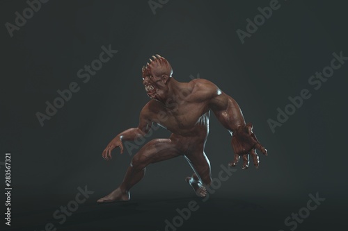 Fantasy character asym Monster 3d render on dark background