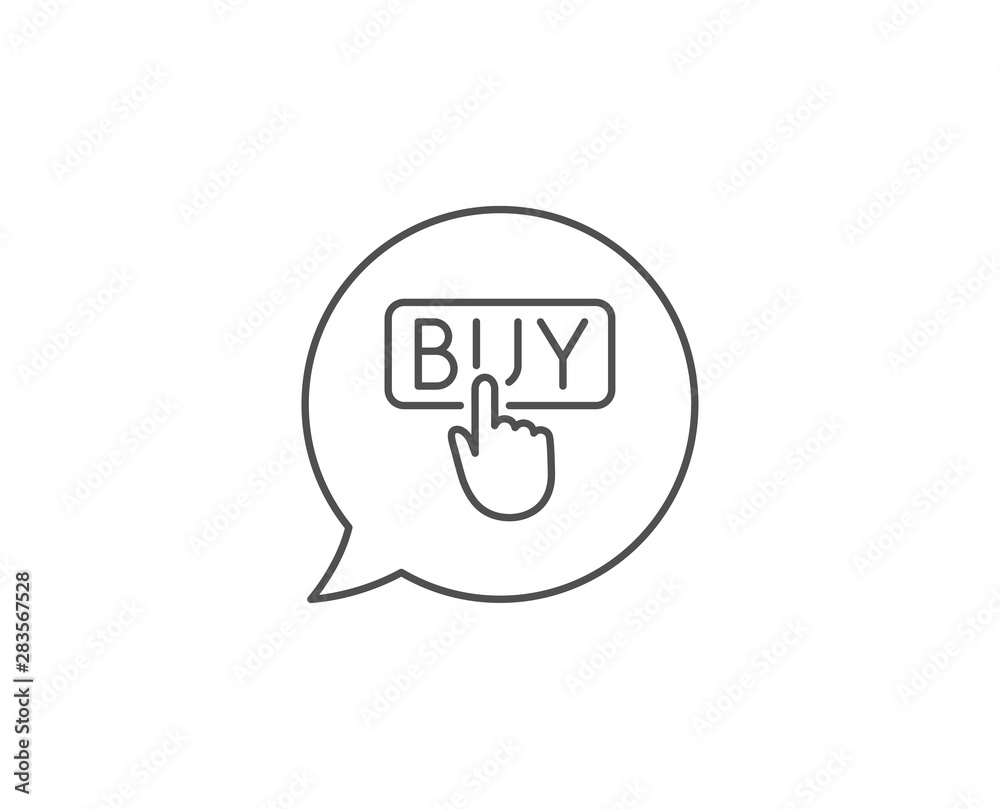 Click to Buy line icon. Chat bubble design. Online Shopping sign. E-commerce processing symbol. Outline concept. Thin line buying icon. Vector