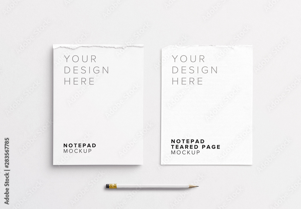 Notepad with Torn Page and Pencil Mockup Stock Template | Adobe Stock