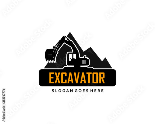 Excavator logo template vector. Heavy equipment logo vector for construction company.