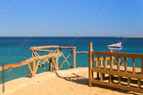 view from boardwalk beach of Mahmya island egypt