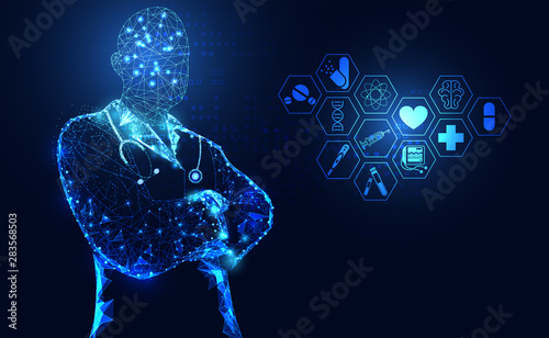 Abstract health medical science healthcare icon digital technology doctor concept modern innovation,Treatment,medicine on hi tech future blue background. for wallpaper, template, web design.