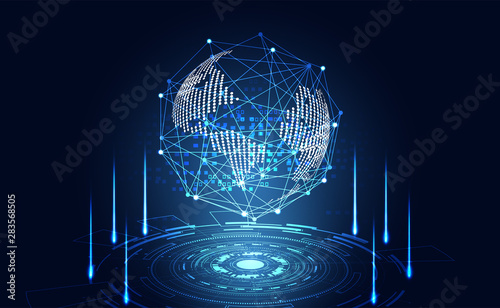 abstract technology ui futuristic concept world digital hud interface hologram elements of digital data chart, communication, circle percent vitality innovation on hi tech future design background