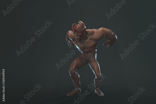 Fantasy character asym Monster 3d render on dark background