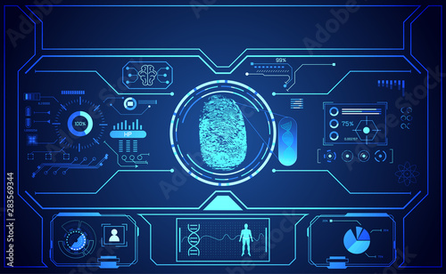 Cyber abstract technology ui futuristic concept hud interface cyber security of digital data chart, communication, computing and circle percent vitality innovation on hi tech future design background