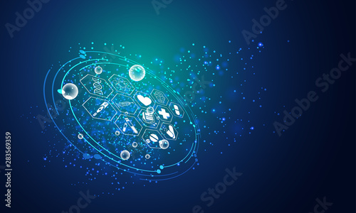 Abstract health medical science healthcare icon digital technology science concept modern innovation,Treatment,medicine on hi tech future blue background. for wallpaper, template, web design