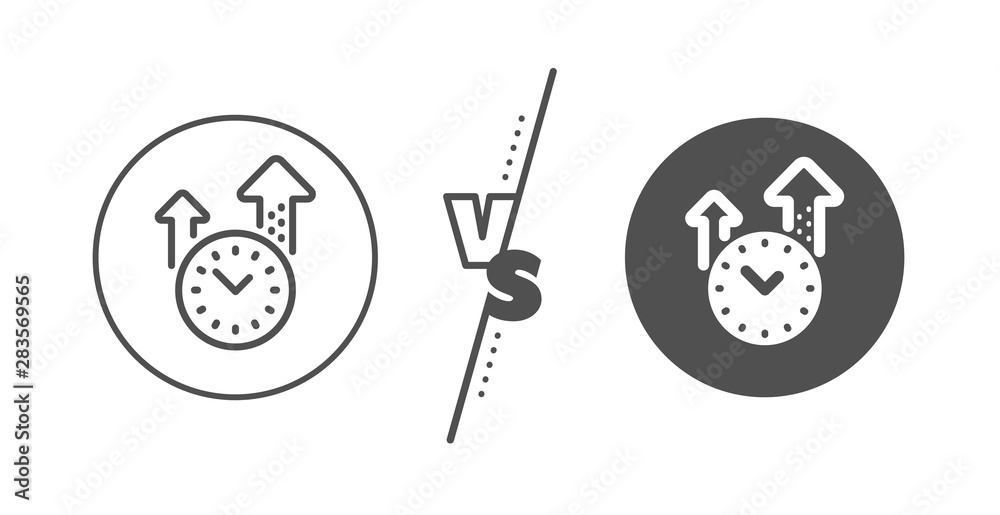 Clock sign. Versus concept. Time management line icon. Watch symbol. Line vs classic time management icon. Vector Clock sign. Versus concept. Time management line icon. Watch symbol. Line vs classic time management icon. Vector