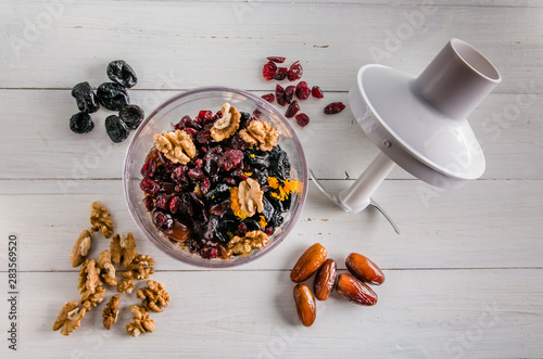 ingredients for energy balls in a blender photo