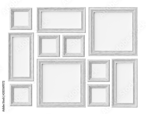 Fototapeta Naklejka Na Ścianę i Meble -  White wood photo or picture frames isolated on white with shadow