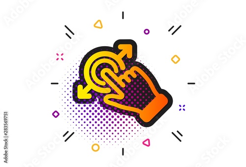 Drag and drop arrow sign. Halftone circles pattern. Touchscreen gesture icon. Swipe action symbol. Classic flat touchscreen gesture icon. Vector