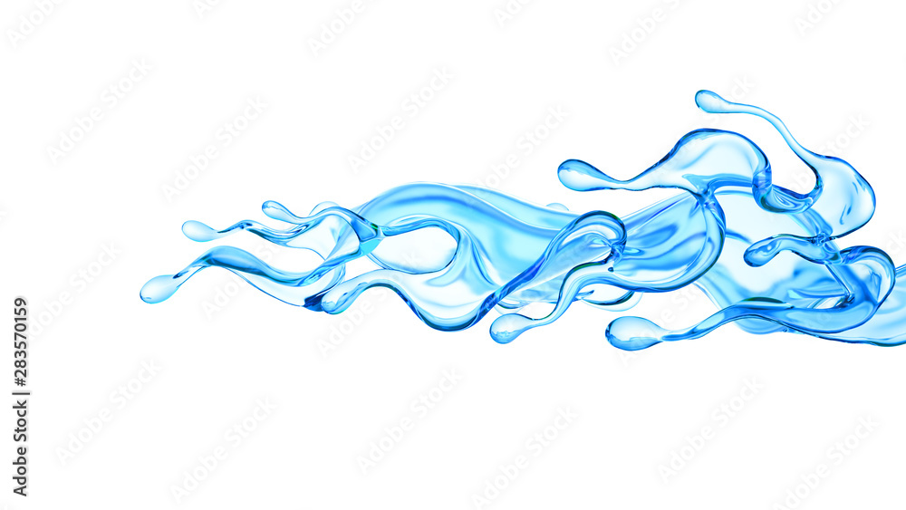 Splash of clear blue liquid, water. 3d illustration, 3d rendering. Splash of clear blue liquid, water. 3d illustration, 3d rendering.