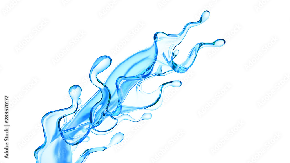 Splash of clear blue liquid, water. 3d illustration, 3d rendering. Splash of clear blue liquid, water. 3d illustration, 3d rendering.