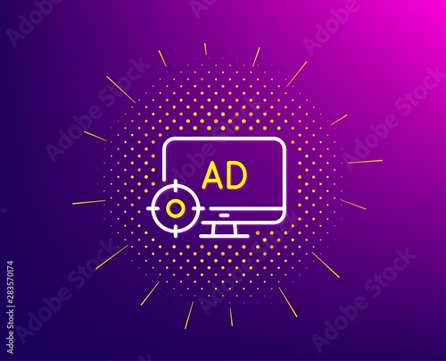 Seo adblock line icon. Halftone pattern. Search engine optimization sign. Target symbol. Gradient background. Seo adblock line icon. Yellow halftone pattern. Vector