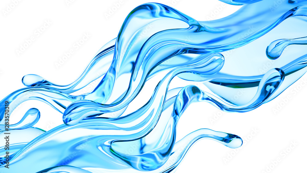 Plakat Splash of clear blue liquid, water. 3d illustration, 3d rendering.