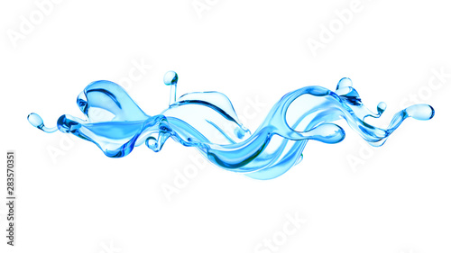 Splash of clear blue liquid, water. 3d illustration, 3d rendering.