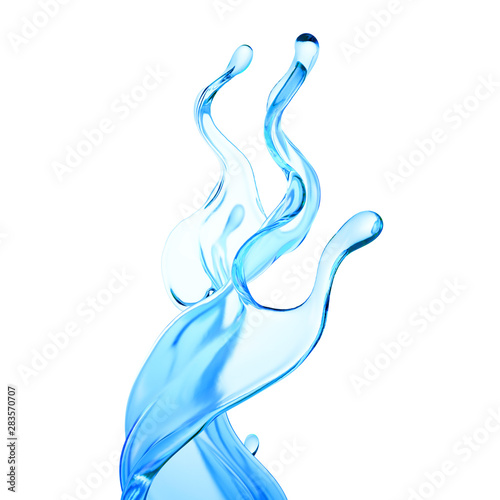 Splash of clear blue liquid, water. 3d illustration, 3d rendering.