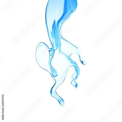 Splash of clear blue liquid, water. 3d illustration, 3d rendering.