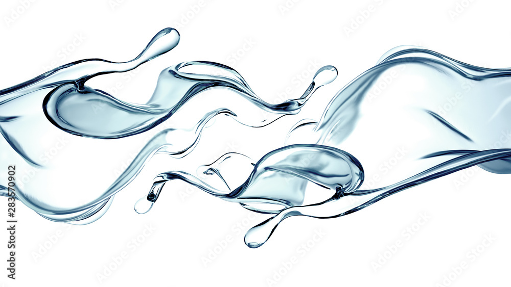 Splash of clear blue liquid, water. 3d illustration, 3d rendering.