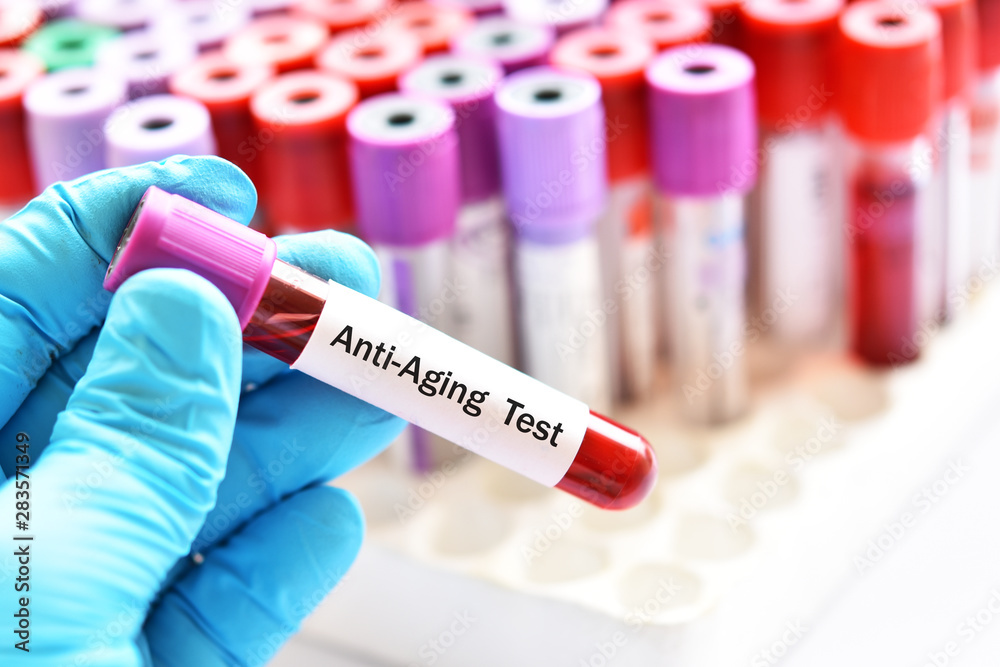 Fototapeta premium Test tube with blood sample for anti-aging test 