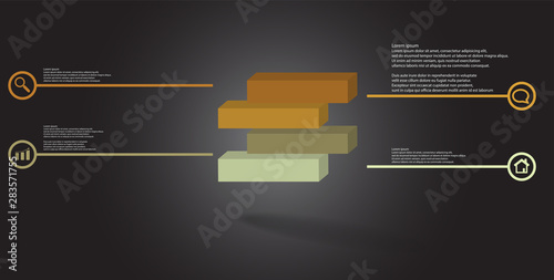 3D illustration infographic template with embossed cube divided to four shifted parts
