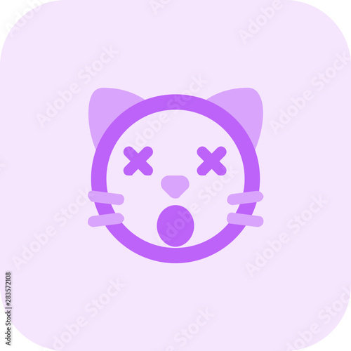 Confused cat facial expression with eyes crossed and open mouth emoticons