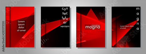 set the triangle background light header banner. Abstract composition of 3D triangles. Modern geometric red insulated black background