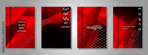 set the triangle background light header banner. Abstract composition of 3D triangles. Modern geometric red insulated black background