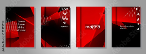 set the triangle background light header banner. Abstract composition of 3D triangles. Modern geometric red insulated black background