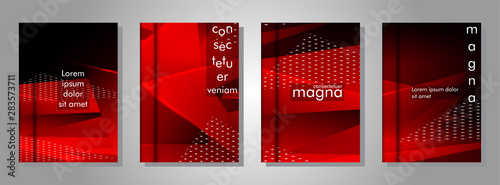 set the triangle background light header banner. Abstract composition of 3D triangles. Modern geometric red insulated black background