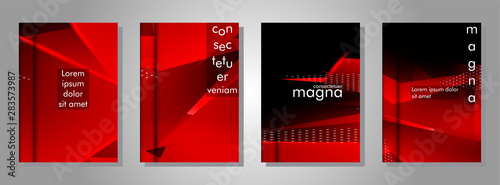 set the triangle background light header banner. Abstract composition of 3D triangles. Modern geometric red insulated black background