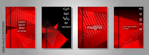 set the triangle background light header banner. Abstract composition of 3D triangles. Modern geometric red insulated black background