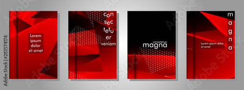 set the triangle background light header banner. Abstract composition of 3D triangles. Modern geometric red insulated black background