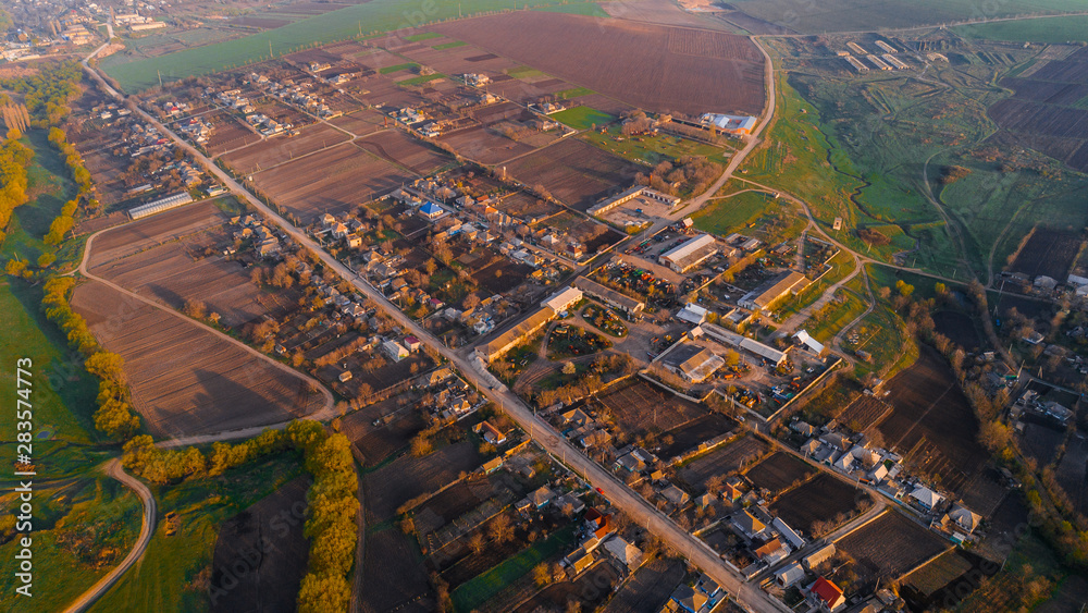 A picturesque village, shot from above.